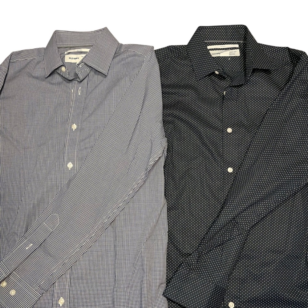 LOT Old Navy Mens Slim Fit Flex Small Gingham Blue Long‎ Sleeve Button Up Shirt